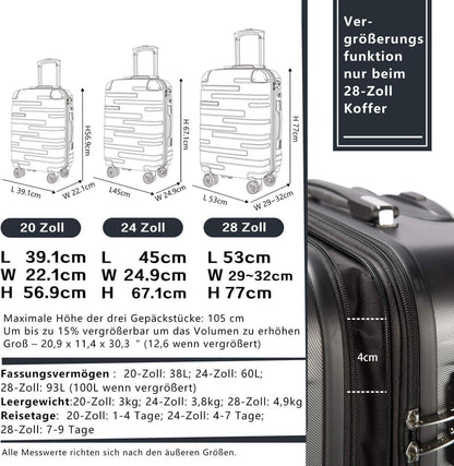 COOLIFE Hartschalen-Koffer Set 2tlg ABS Rollkoffer Dunkelgrün TSA 4 Rollen