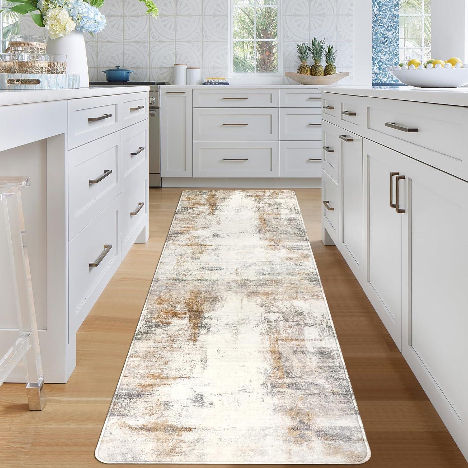 Teppichläufer Flur Küche rutschfest Waschbar 65x240cm Beige Braun
