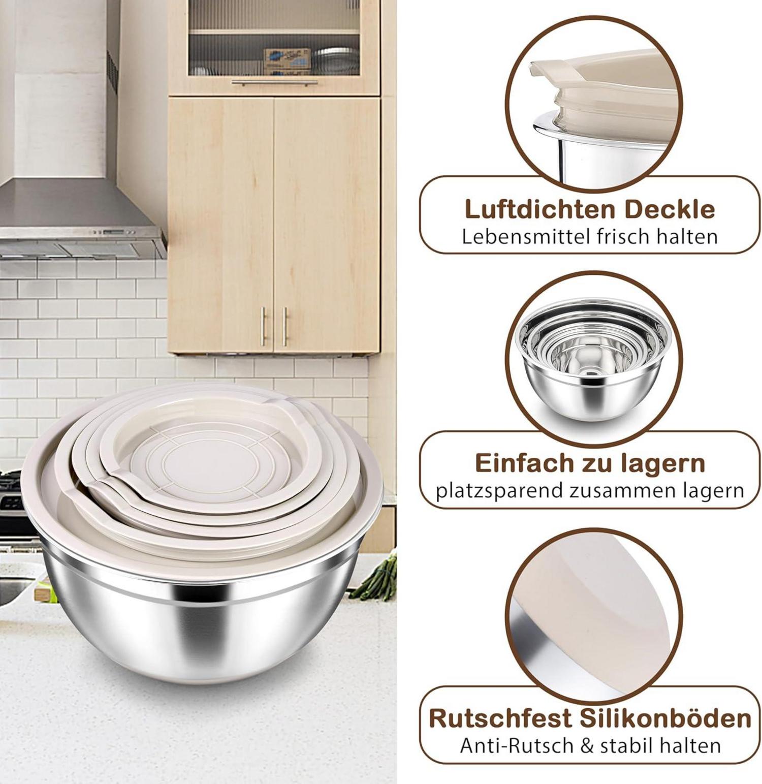 Rührschüssel Set Edelstahl Salatschüssel luftdichtem Deckel 6er Set
