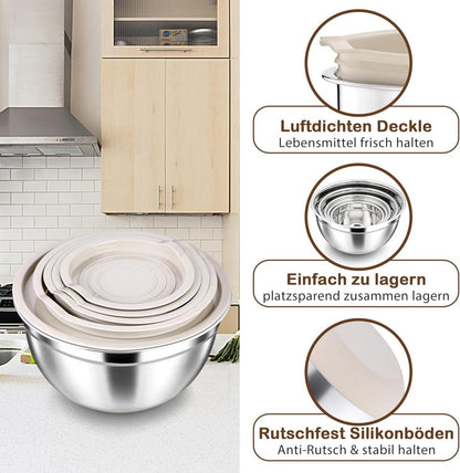 Rührschüssel Set Edelstahl Salatschüssel luftdichtem Deckel 6er Set