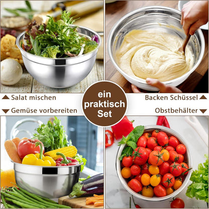 Edelstahl Rührschüssel Set 6er Stapelbar Kochen Backen Aufbewahrung