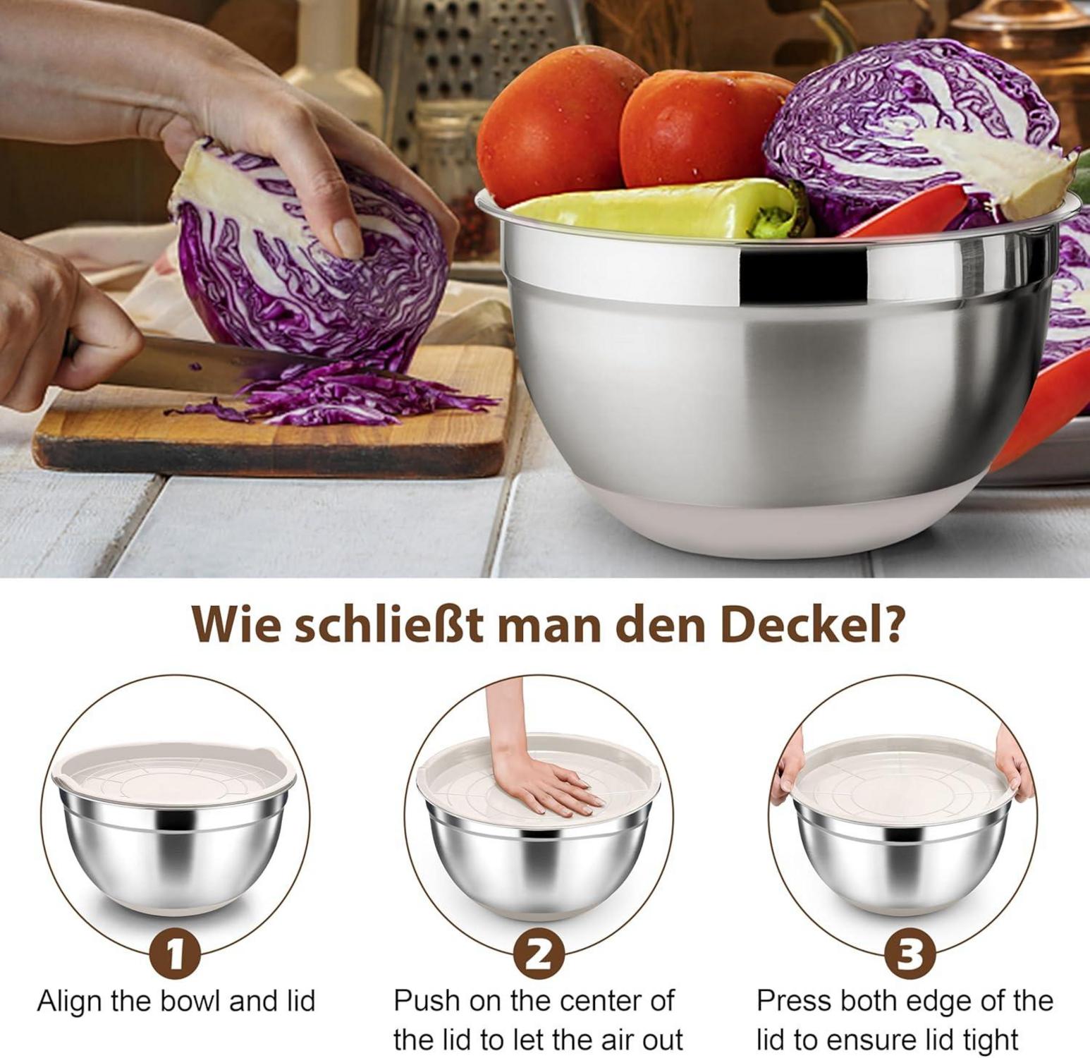 Edelstahl Rührschüssel Set 6er Stapelbar Kochen Backen Aufbewahrung