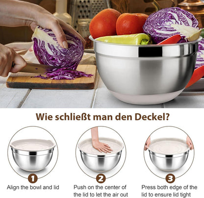Edelstahl Rührschüssel Set 6er Stapelbar Kochen Backen Aufbewahrung