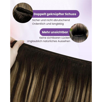 Echthaar Tressen Braun Balayage 50cm - 100g Weft
