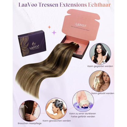 Echthaar Tressen Braun Balayage 50cm - 100g Weft