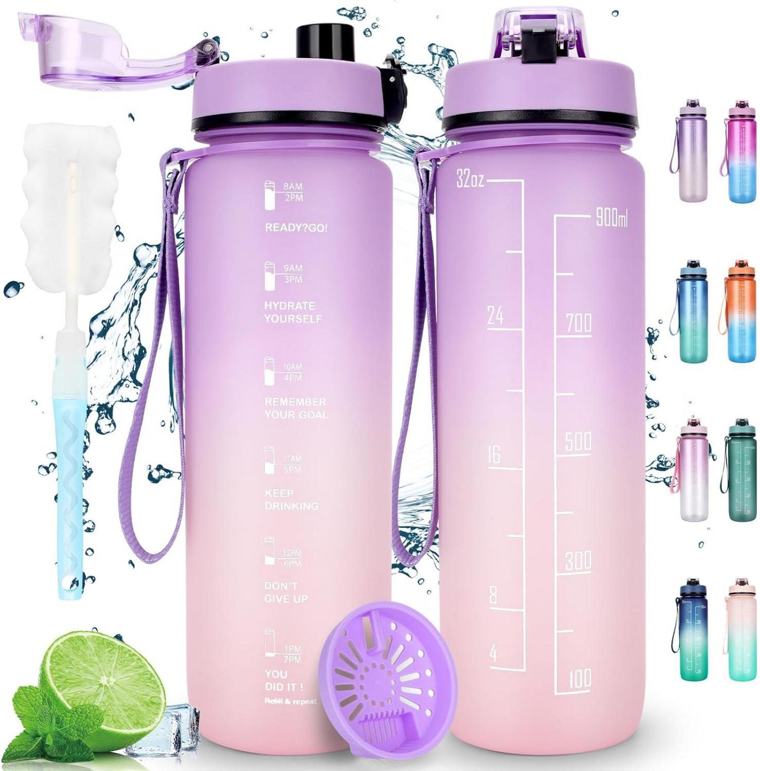 Sport Trinkflasche 1L Auslaufsicher Motivierende Zeitmarker BPA-frei