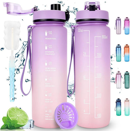 Sport Trinkflasche 1L Auslaufsicher Motivierende Zeitmarker BPA-frei