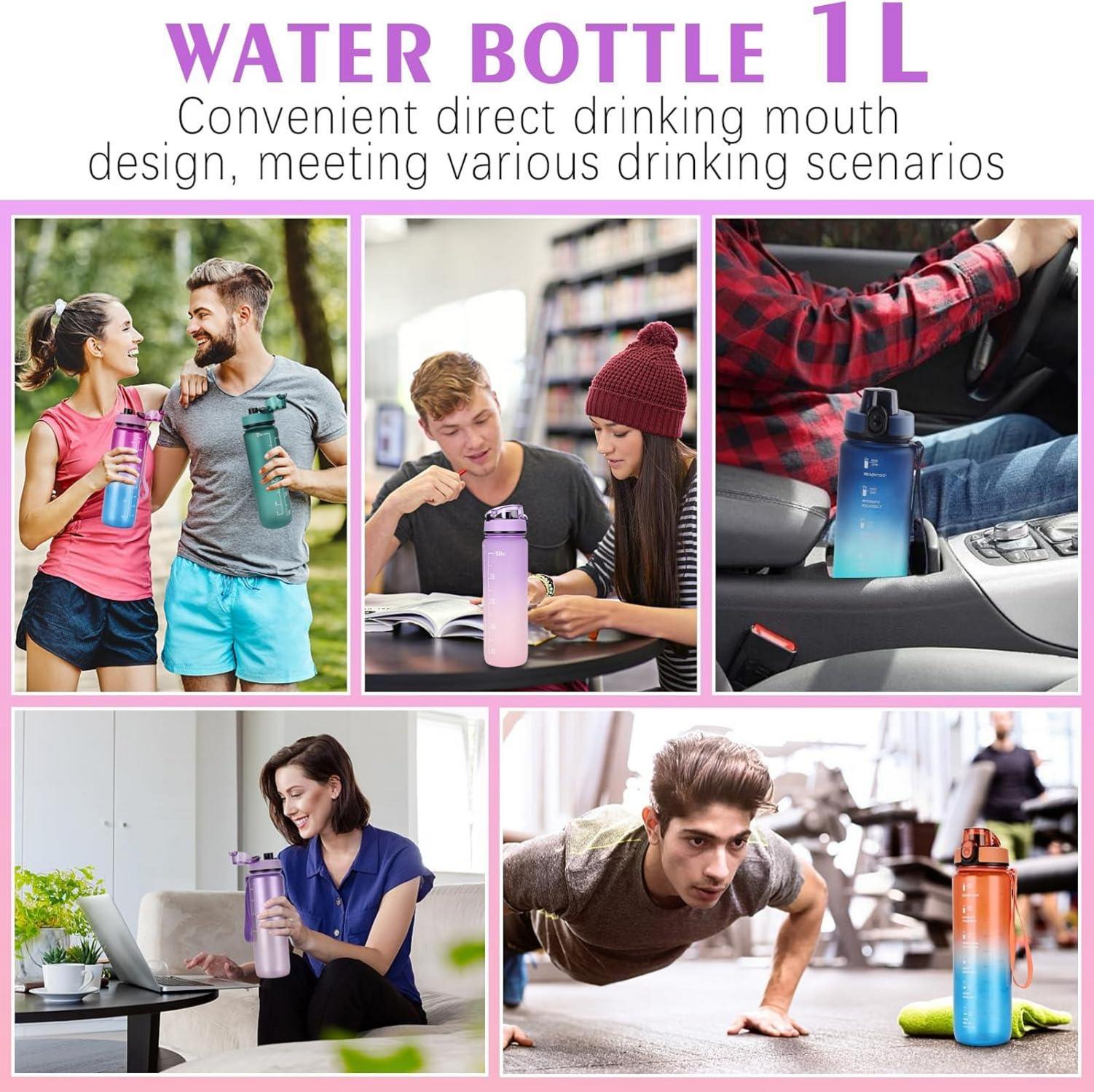 Sport Trinkflasche 1L Auslaufsicher Motivierende Filter Wasserflasche Büro