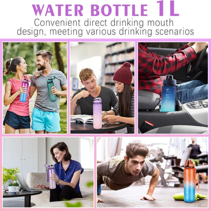 Sport Trinkflasche 1L Auslaufsicher Motivierende Filter Wasserflasche Büro