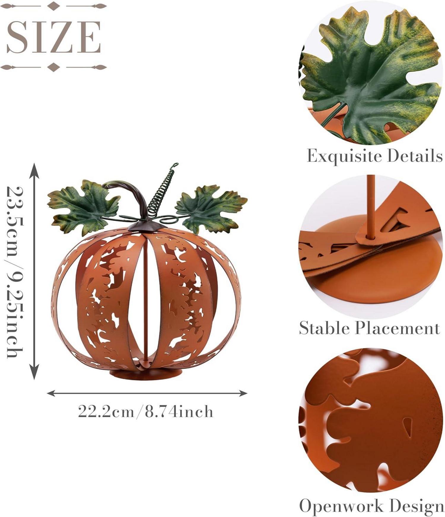 Herbstdeko Kürbis Metall Gartenstatue Terrasse Rasen 24cm