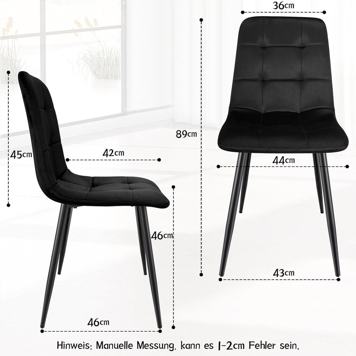 Esszimmerstühle 6er Set, gepolsterte Samtstühle mit Metallfuß