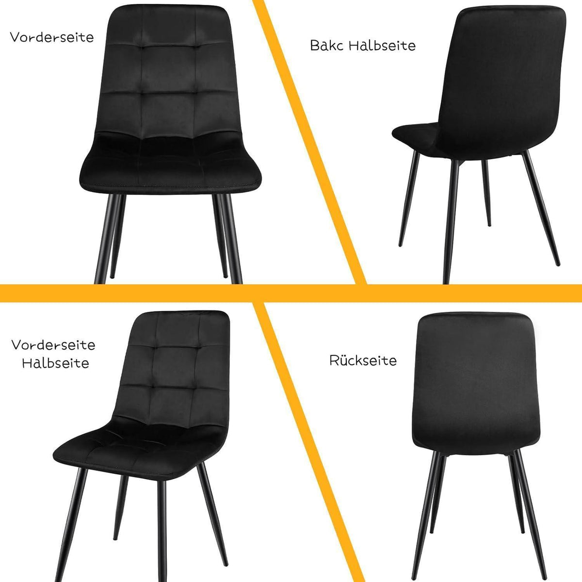 Gepolsterte Esszimmerstühle 2er Set, Schwarz, Samtoptik
