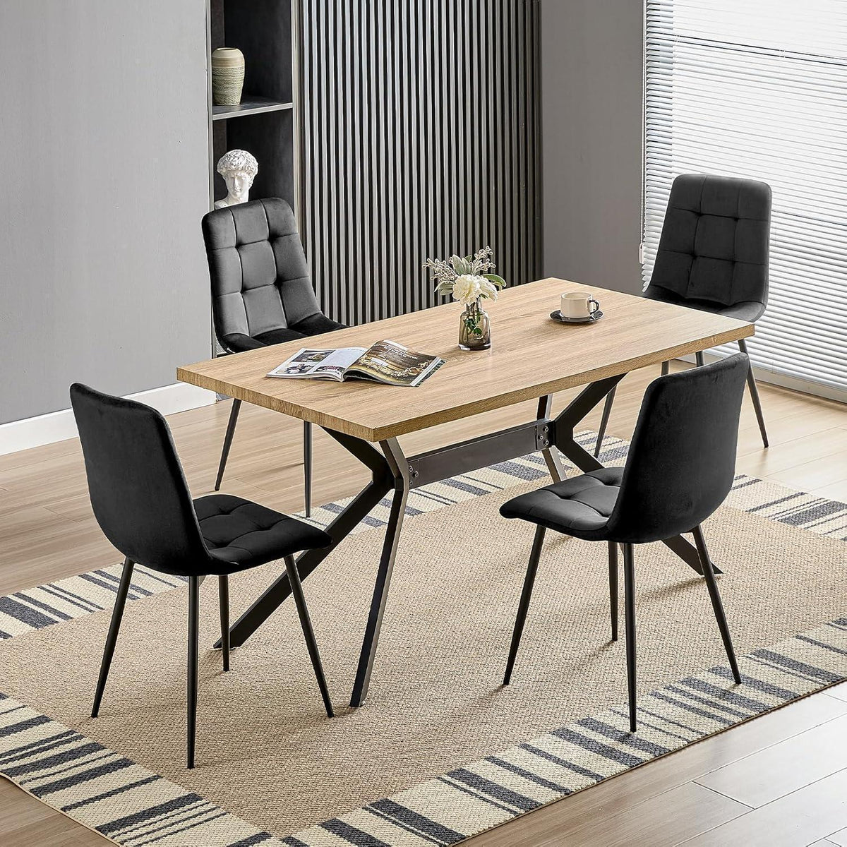 Gepolsterte Esszimmerstühle 2er Set, Schwarz, Samtoptik
