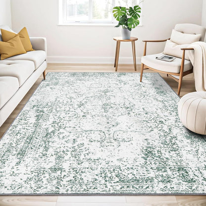 Vintage Teppich Boho Kurzflor Grau Grünlich 160x230cm Washable Rug