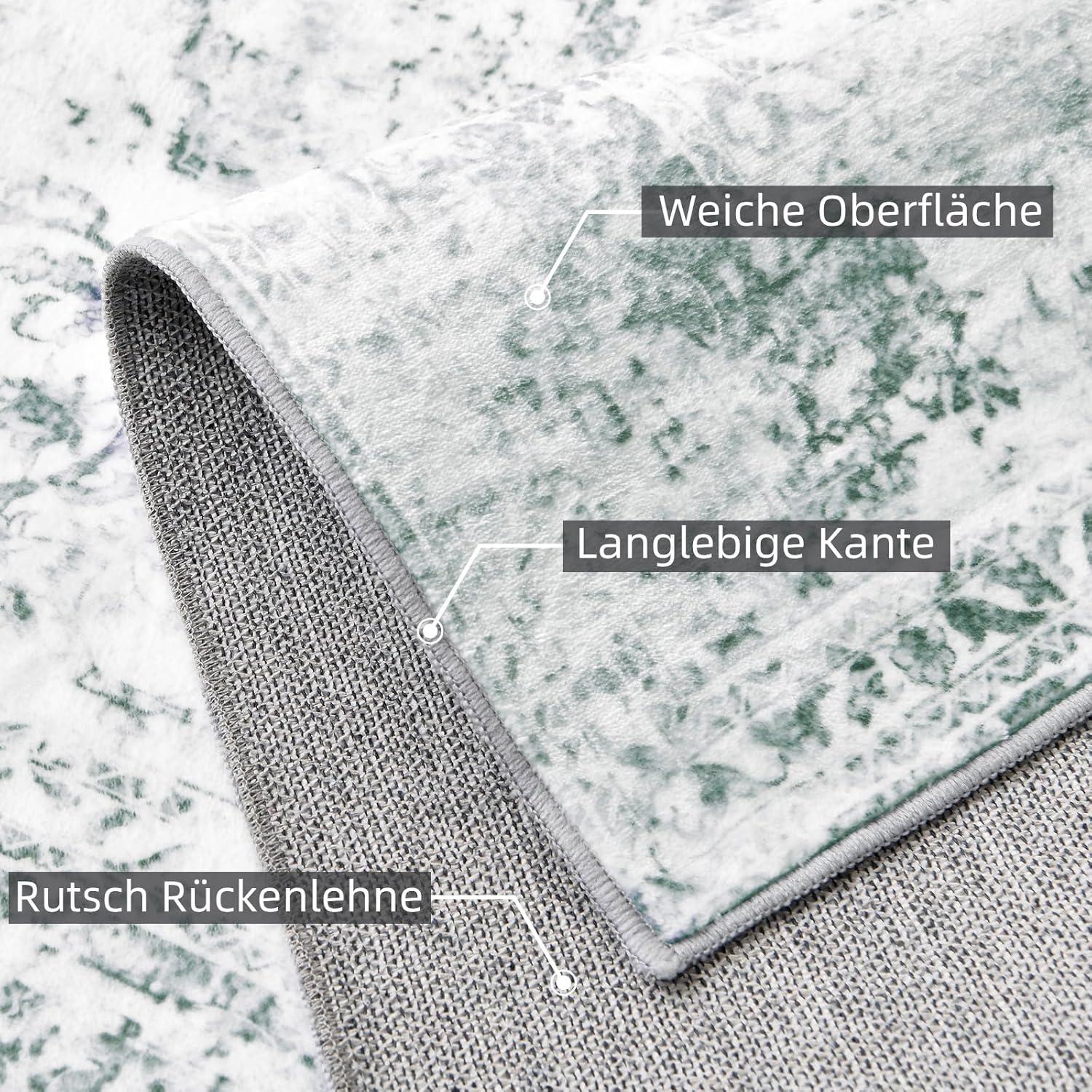 Vintage Teppich Boho Kurzflor Grau Grünlich 160x230cm Washable Rug