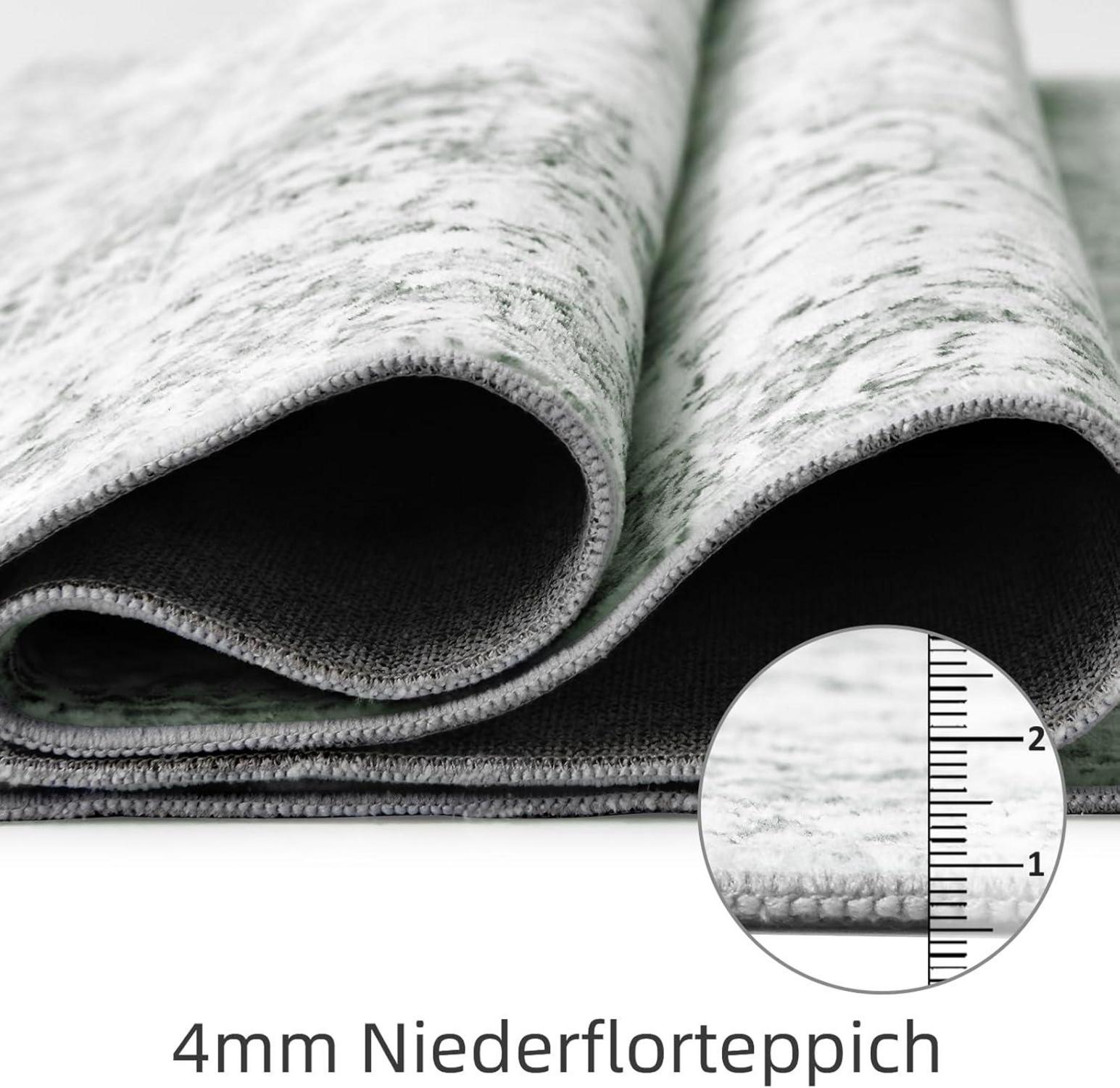 Vintage Boho Teppich Grau Grünlich 160x230cm rutschfest waschbar
