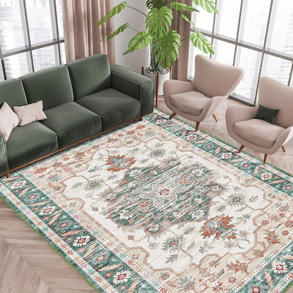 Vintage Kurzflor Teppich Grün 300x400 cm - Waschbar & Rutschfest