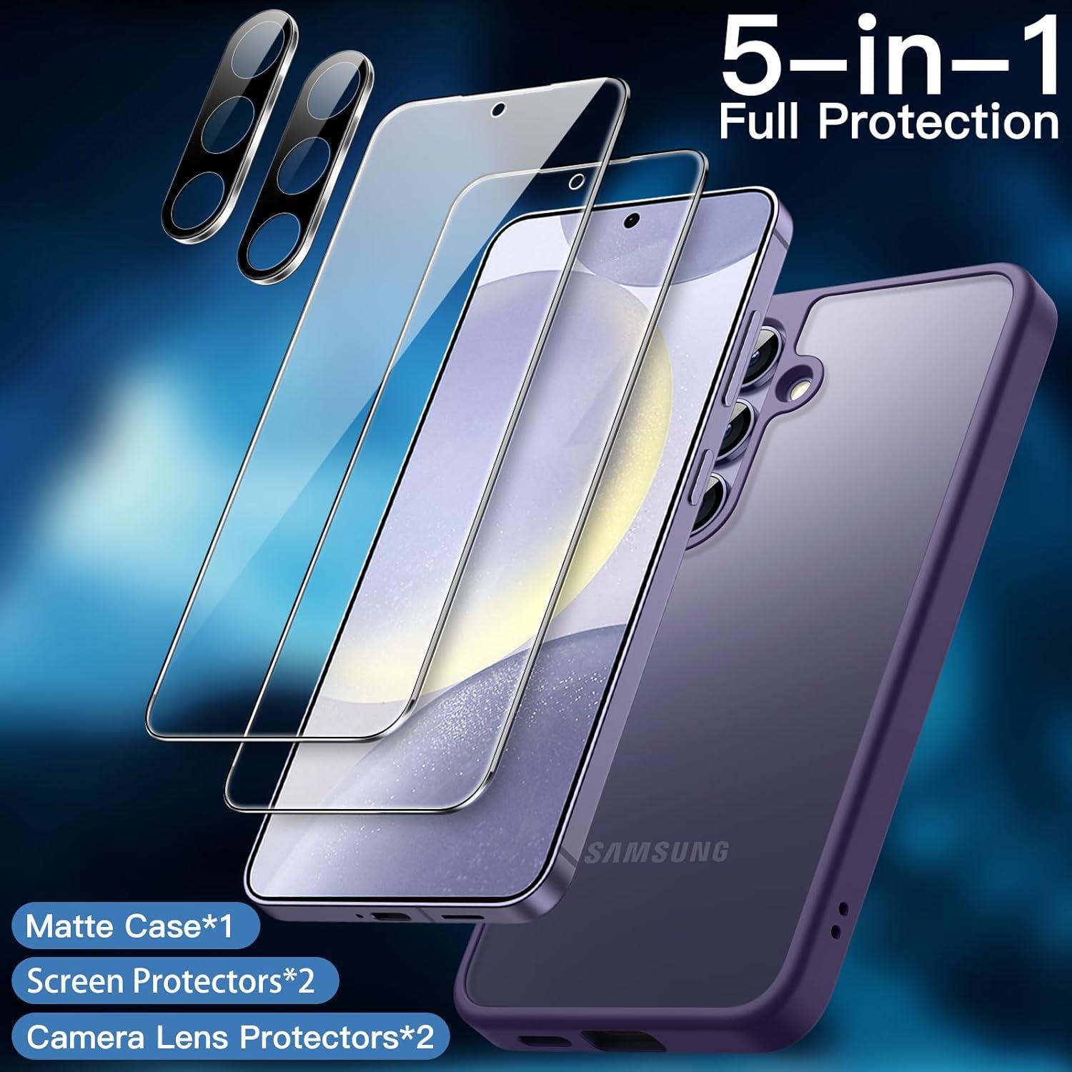 Hülle Samsung Galaxy S24 5G 5-in-1 Set Matt + Glas Schwarz