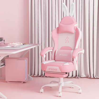 Rosa Gaming Stuhl mit Dekoration, verstellbarer Rückenlehne