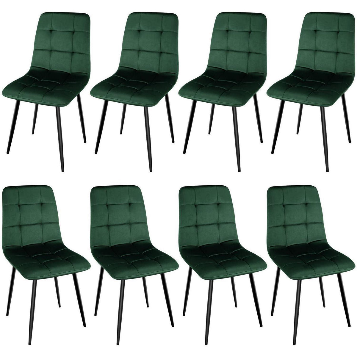Gepolsterte Esszimmerstühle 8er Set Dunkelgrün, Samt & Metallfuß