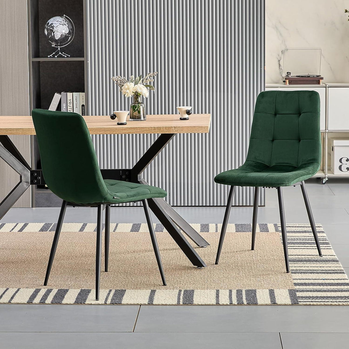 Gepolsterte Esszimmerstühle 8er Set Dunkelgrün, Samt & Metallfuß