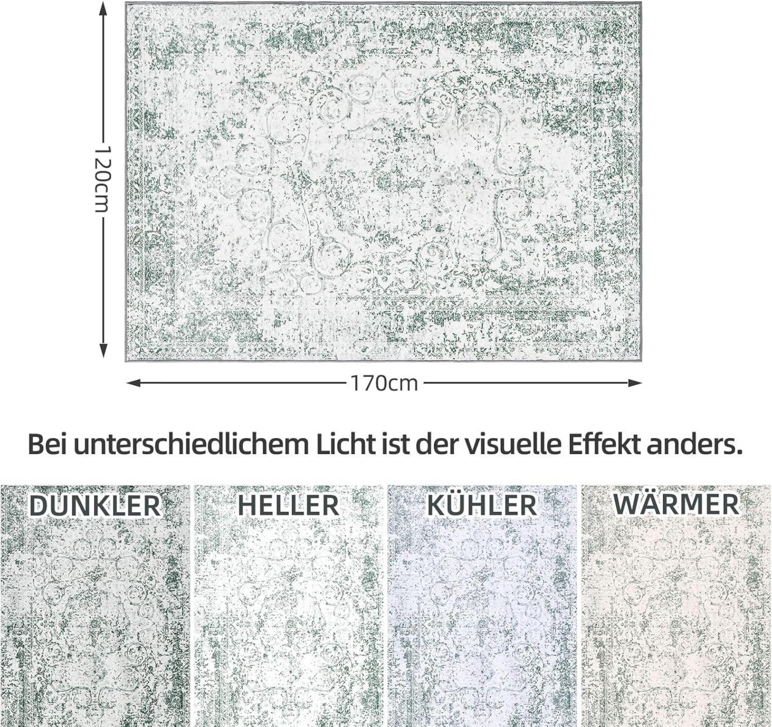 Vintage Teppich Kurzflor Boho Design Grau Grün 120x170 cm