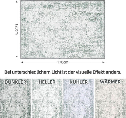 Vintage Teppich Kurzflor Boho Design Grau Grün 120x170 cm