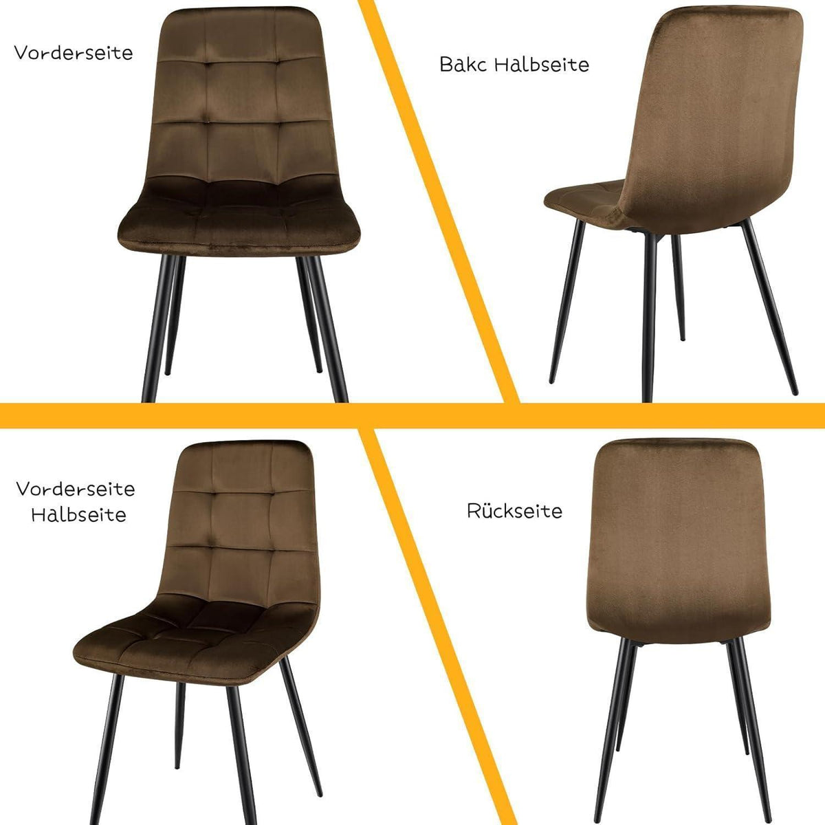 Esszimmerstühle 6er Set, Samt, Braun – Ergonomisch & Robust
