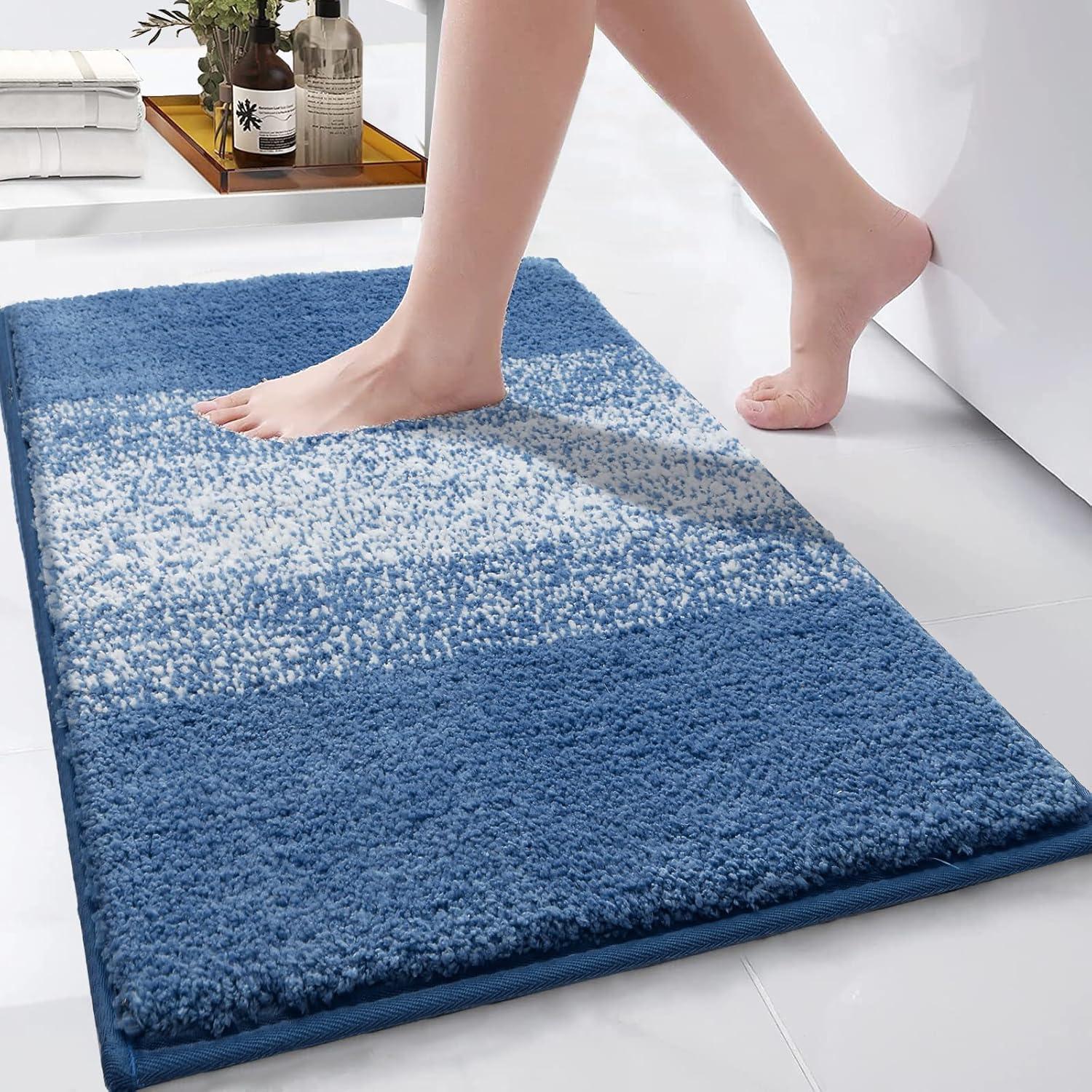 Badematte Blau Groß Weich Rutschfest 80x120 cm Wasserabsorbierend