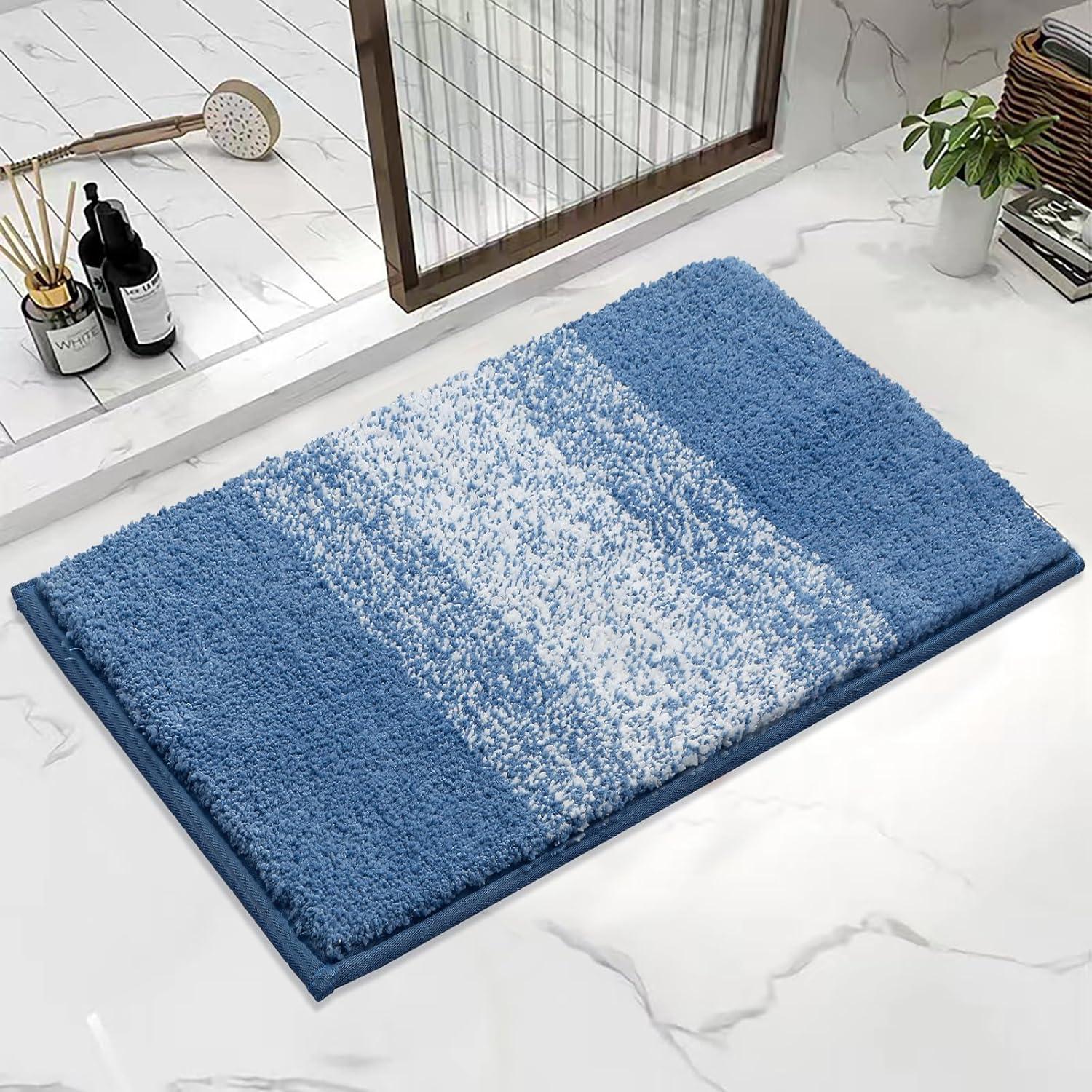 Enyhom Groß Badematte 80x120cm, rutschfeste Wasserabsorbierend Badteppich Duschteppich Blau