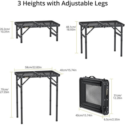 Aluminium Campingtisch mit 3 Höhen, 60x40cm, Schwarz