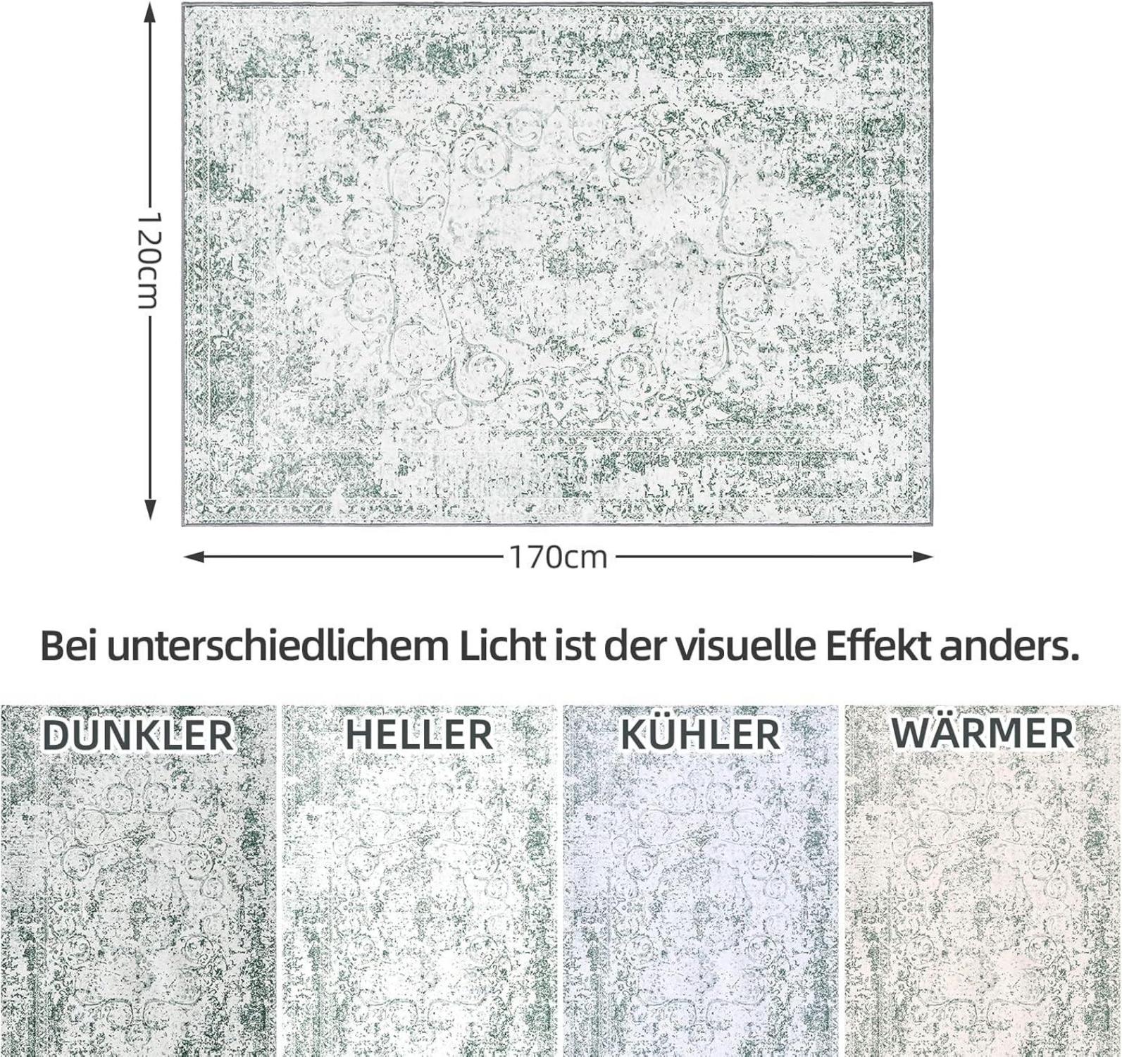 Vintage Teppich Boho Kurzflor 80x150 cm Grau Grünlich