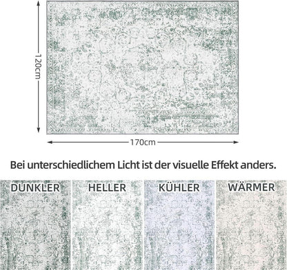 Vintage Teppich Boho Kurzflor 80x150 cm Grau Grünlich
