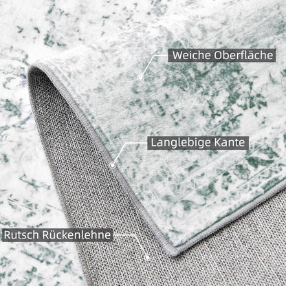 Vintage Teppich Grau Grünlich Waschbar Weich rutschfest 80x150 cm Orientalisch Design