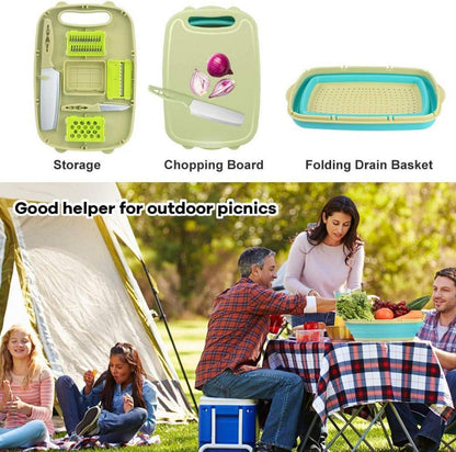 Camping Schneidebrett 9in1 faltbarer Multifunktions Gemüseschneider