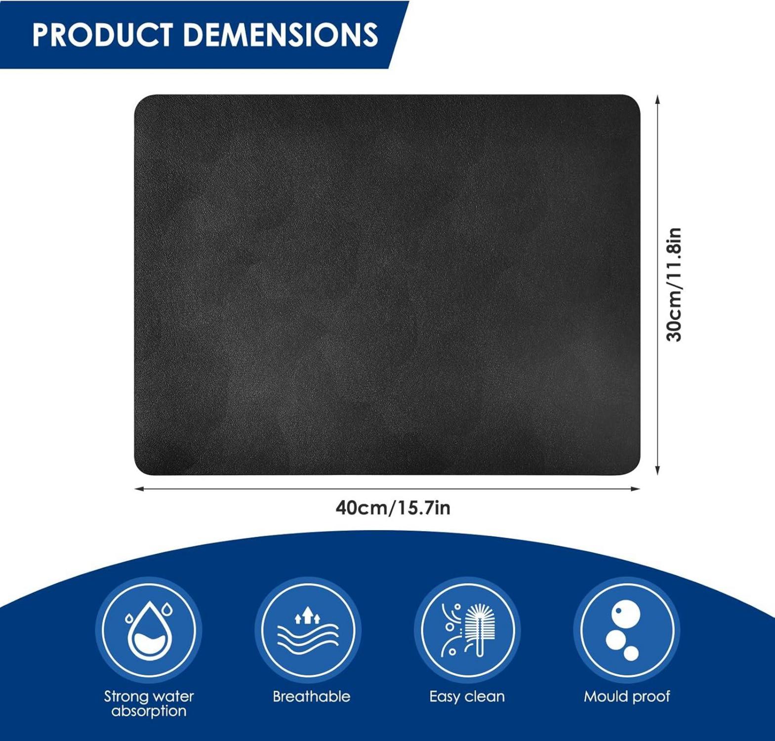 Küchenabtropfmatte für Kaffeemaschine 30x40cm Schwarz, Saugfähige Trockenmatte
