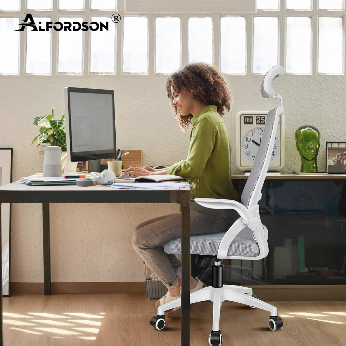 ALFORDSON Büro-Schreibtischstuhl mit Lordosenstütze und