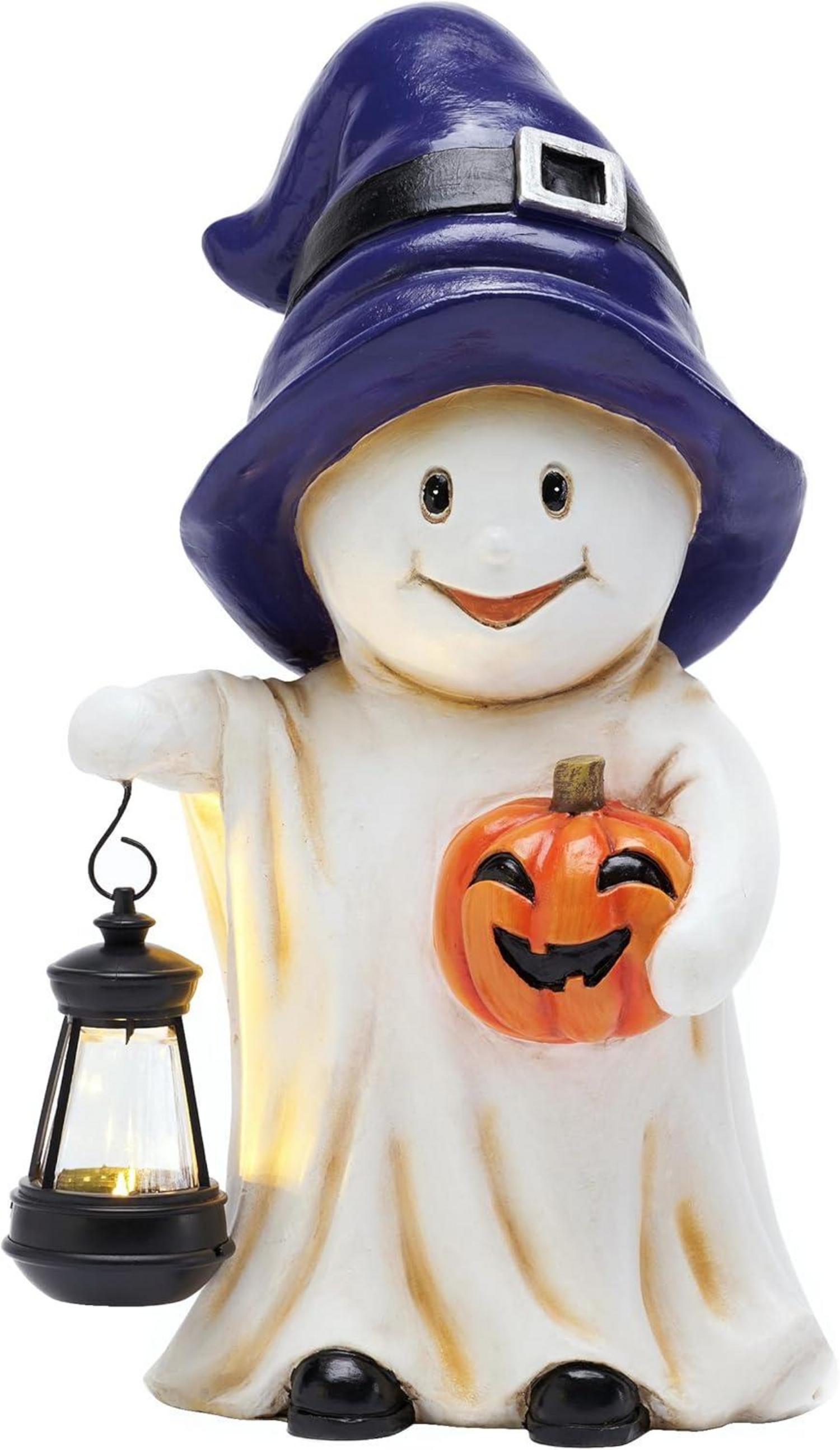 Hexengeist Solarleuchte Halloween Deko Kunstharz Kürbis 27cm