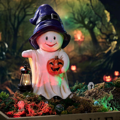 Halloween Deko: Hexengeist Solarleuchte Gartenfigur 27cm
