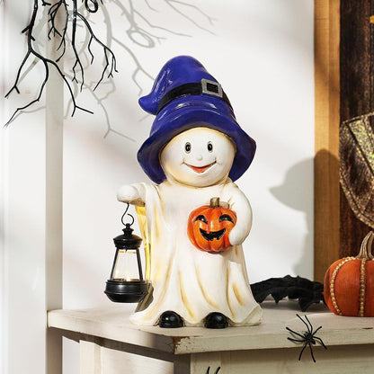 Hexengeist Solarleuchte Halloween Deko Kunstharz Kürbis 27cm