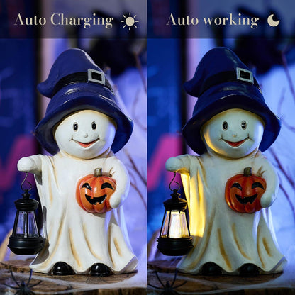 Halloween Deko Outdoor Solar Geist Kürbis Solarleuchte 27cm