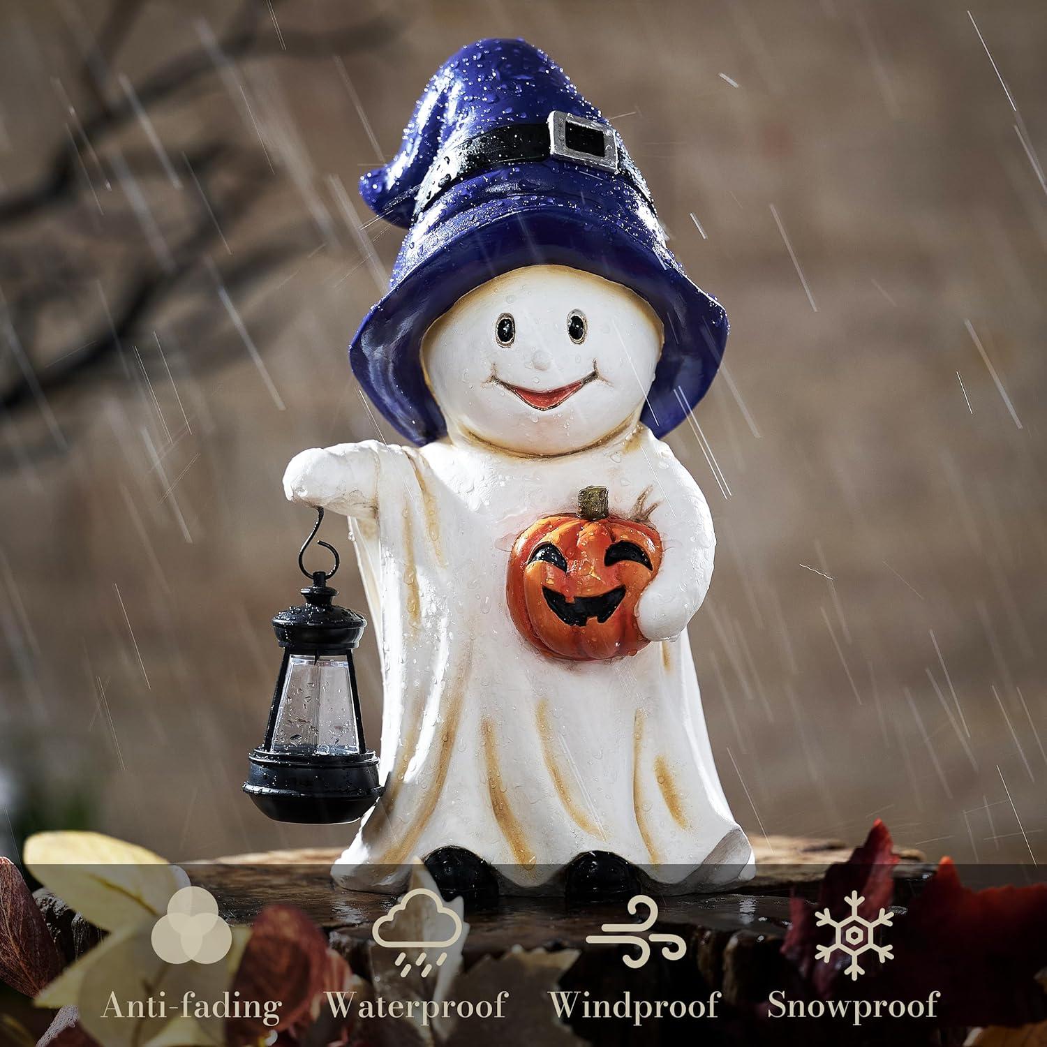 Halloween Deko Solar Gartenfigur Hexengeist mit Kürbis 27cm