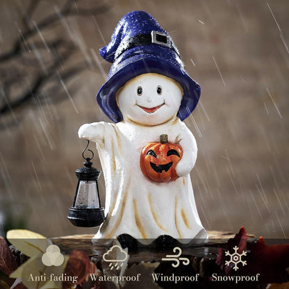 Halloween Deko Solar Gartenfigur Hexengeist mit Kürbis 27cm