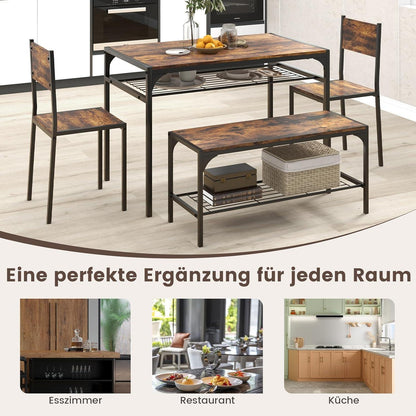 Esstisch Set 4-teilig mit Bank & Stühlen – Rustikales Braun
