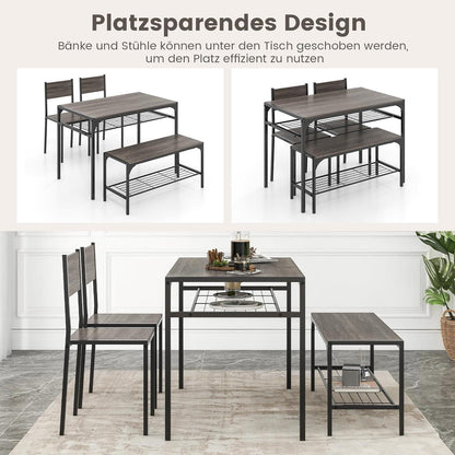 Esstisch Set 4-teilig mit Bank & Stühlen – Grau