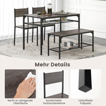 Esstisch Set 4-teilig mit Bank & Stühlen – Grau