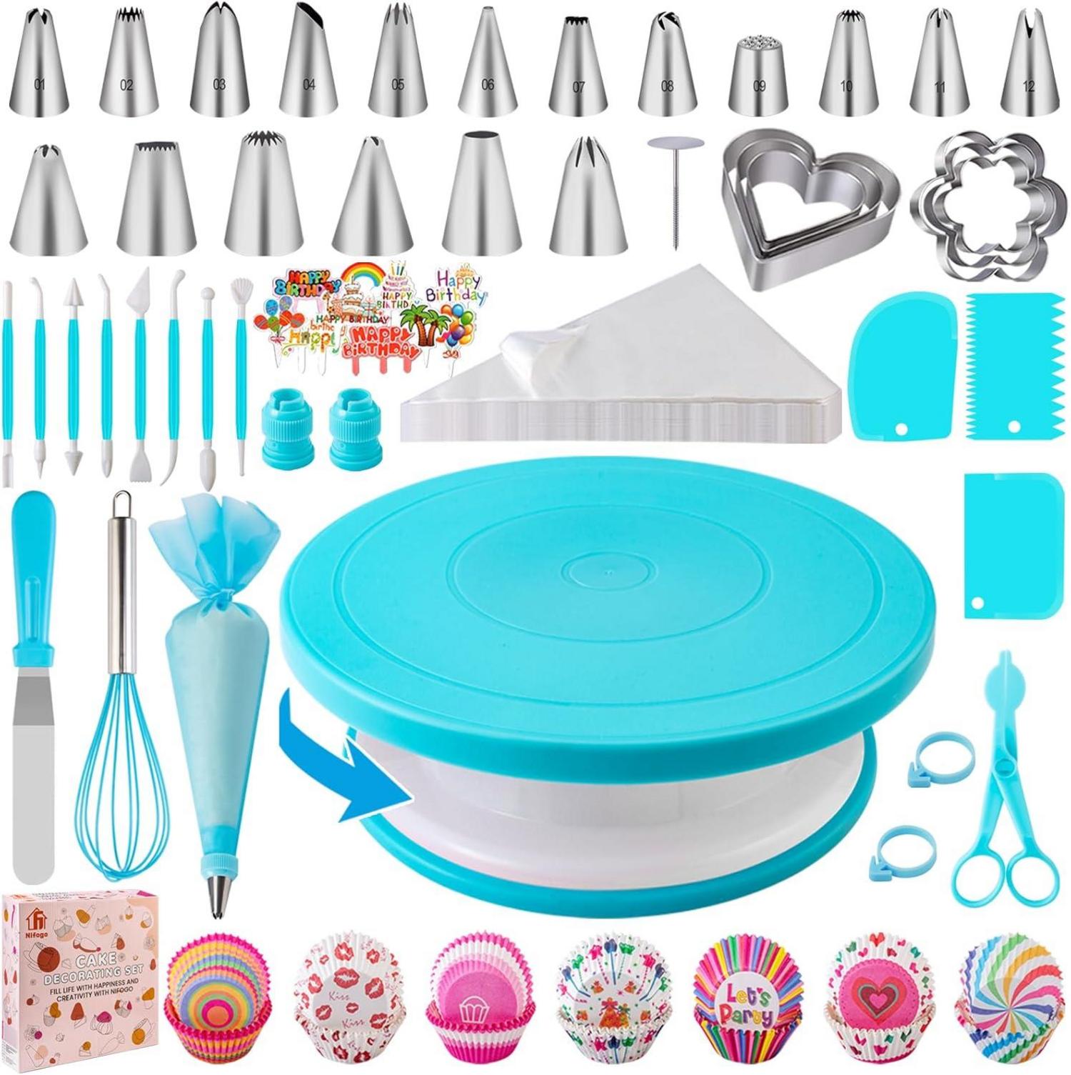 Backzubehör Set 285-teilig für Kuchen Deko mit Drehteller
