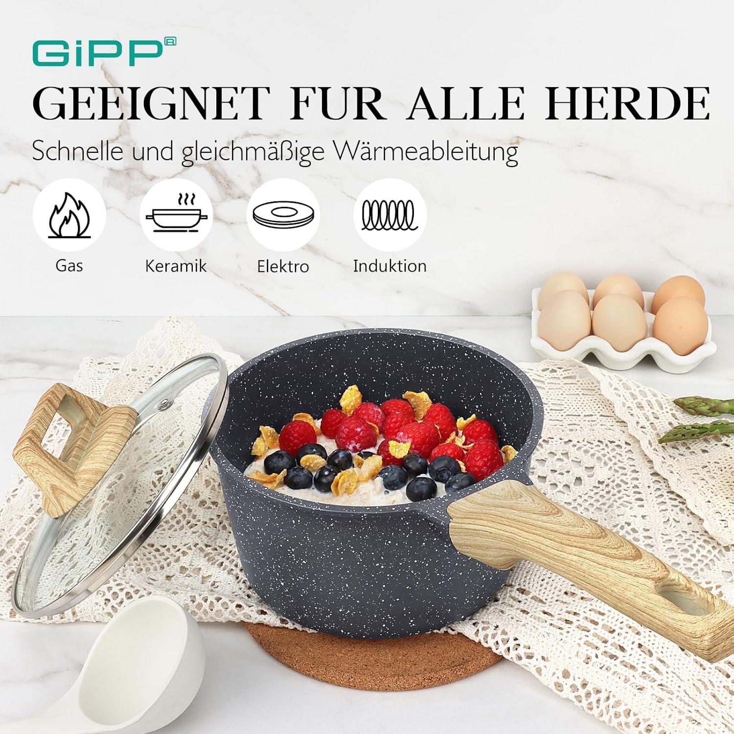Kasserolle mit Deckel 18cm Induktion Antihaftbeschichtet Bakelit-Griff Grau