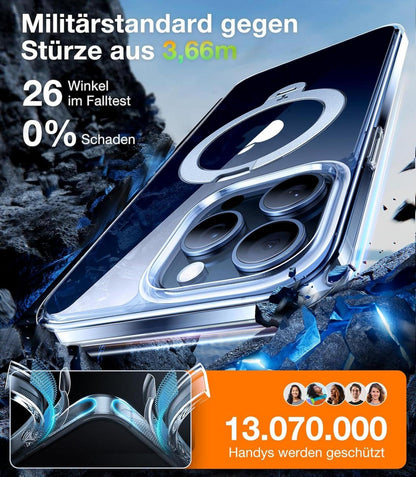TORRAS Ostand Spin iPhone 15 Pro Max Hülle Diamant-Klar Militärschutz