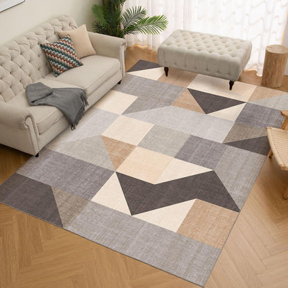 Geometrischer Teppich 200x300 cm Grau Braun Kurzflor Rutschfest